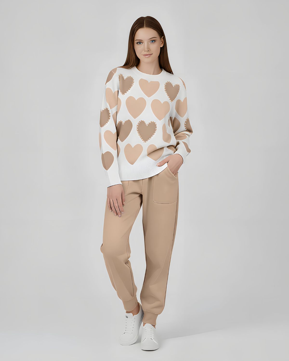 2 Pcs Women's Stitched Fleece Printed Sweatshirt Tracksuit