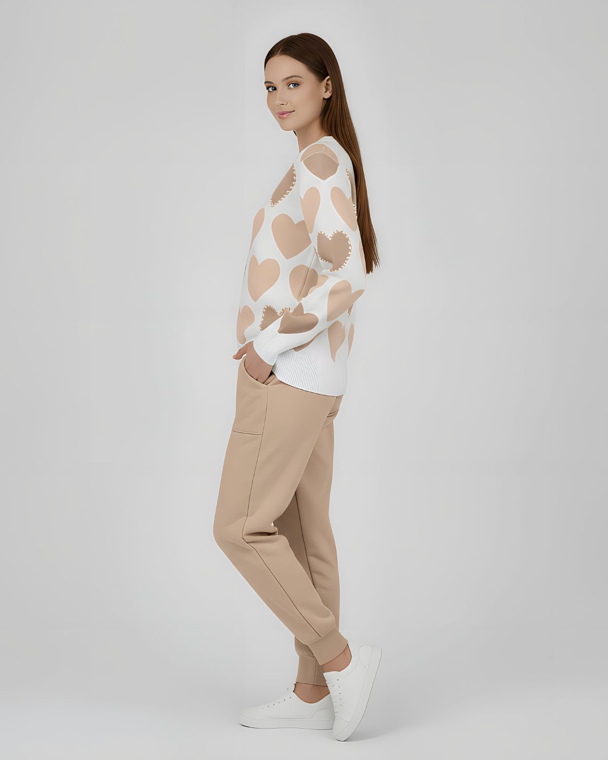 2 Pcs Women's Stitched Fleece Printed Sweatshirt Tracksuit