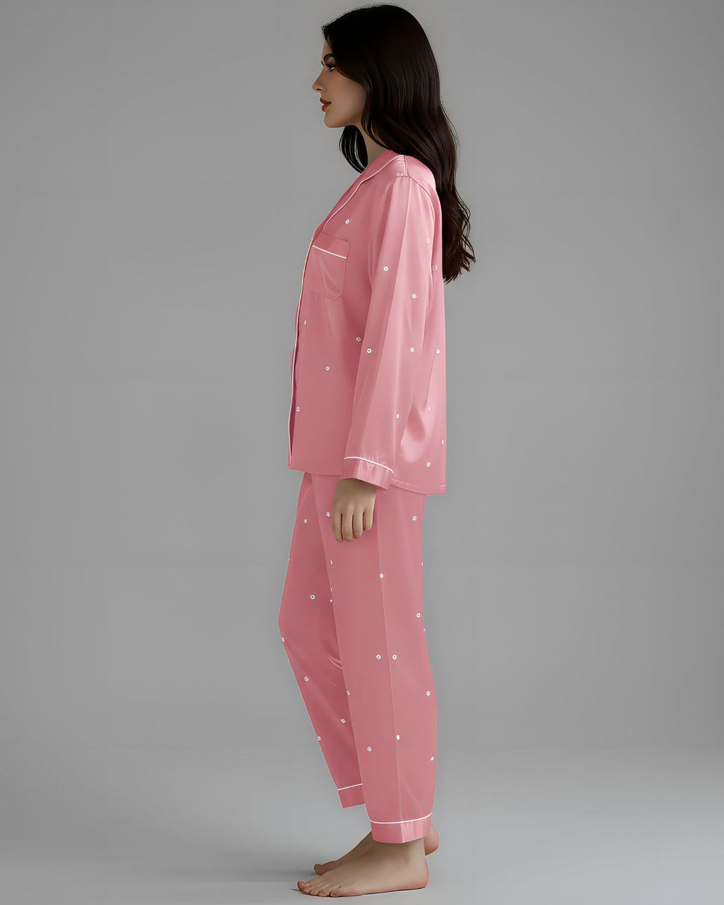 2 Pcs Women's Stitched Silk Printed Night Suit