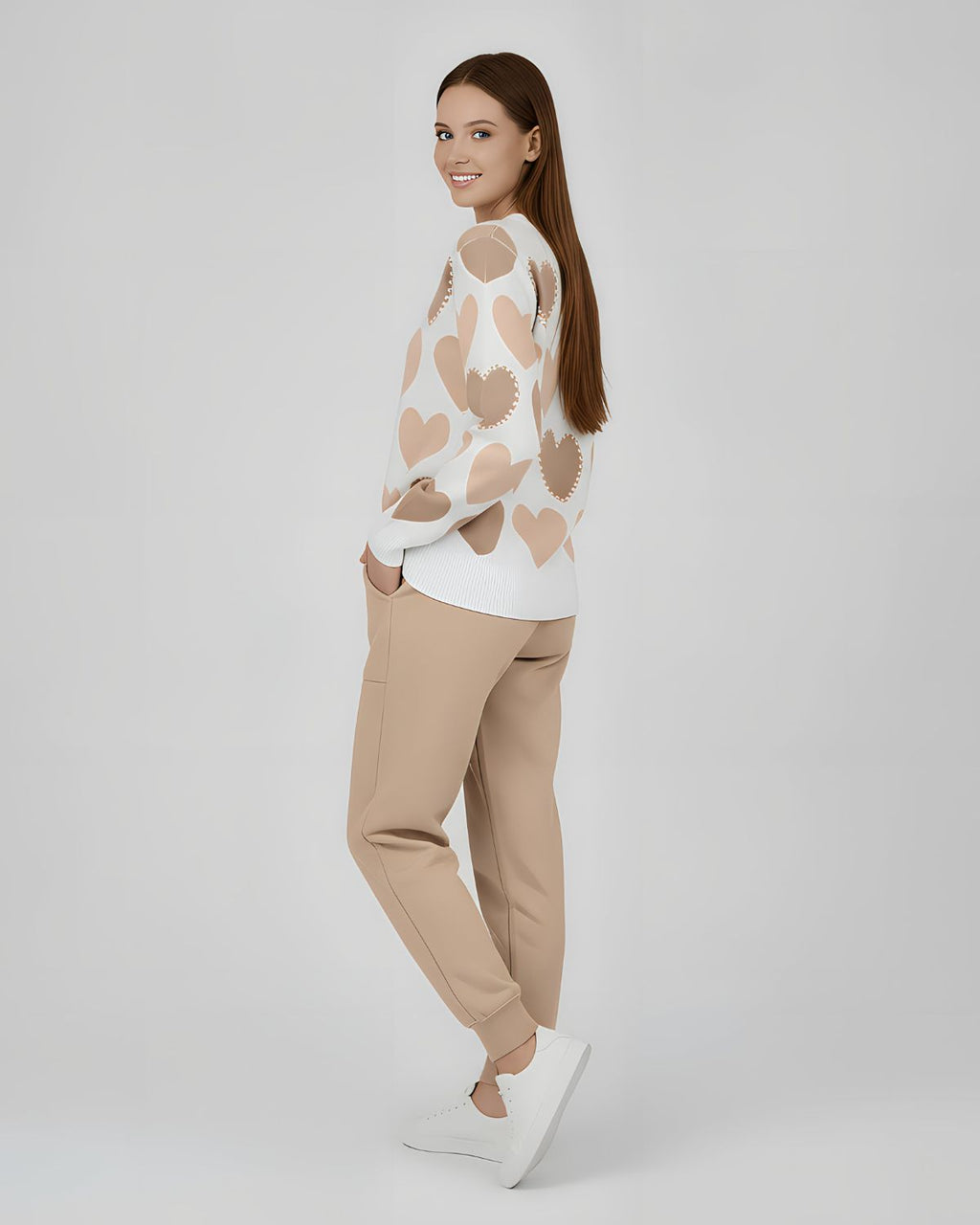 2 Pcs Women's Stitched Fleece Printed Sweatshirt Tracksuit