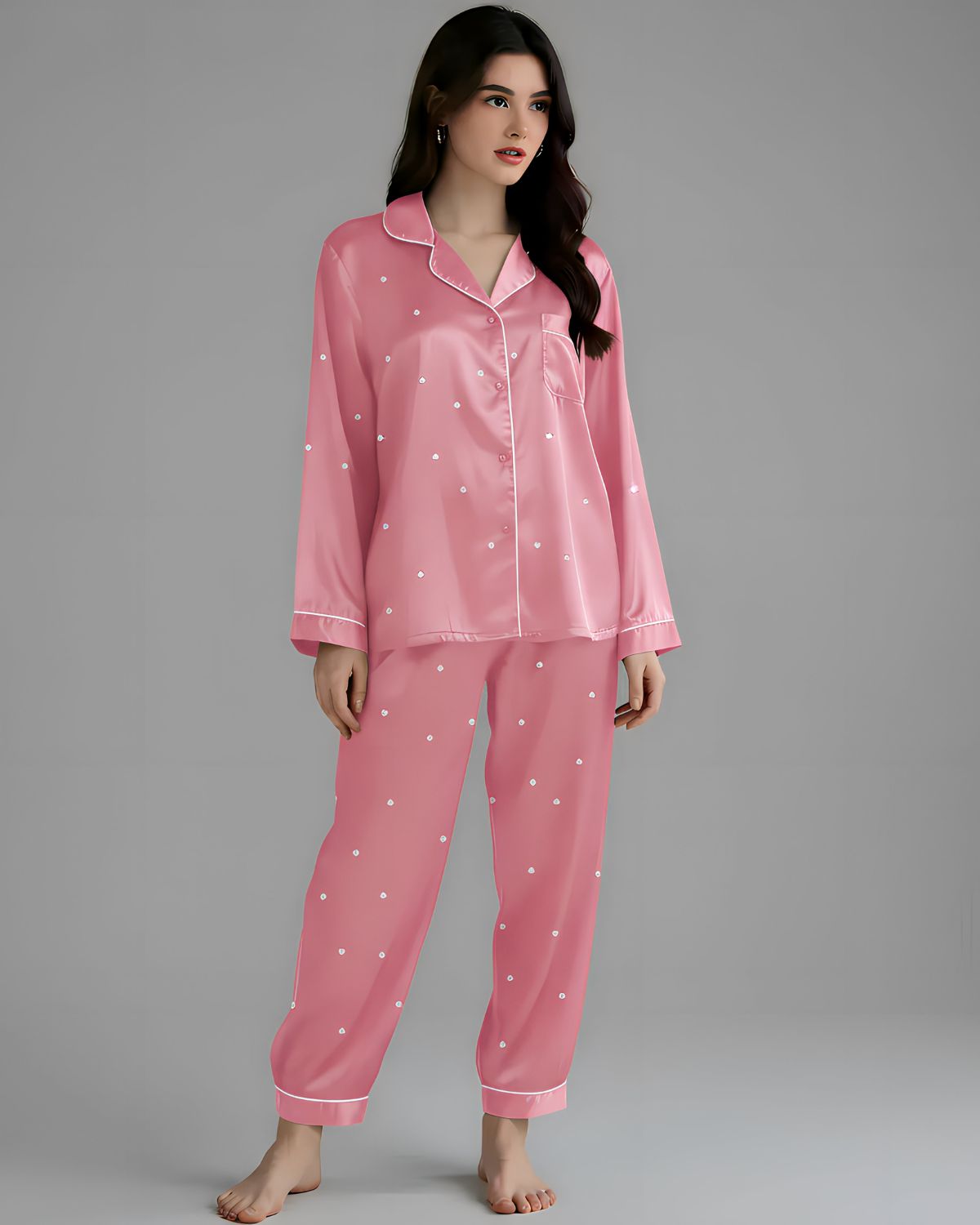 2 Pcs Women's Stitched Silk Printed Night Suit