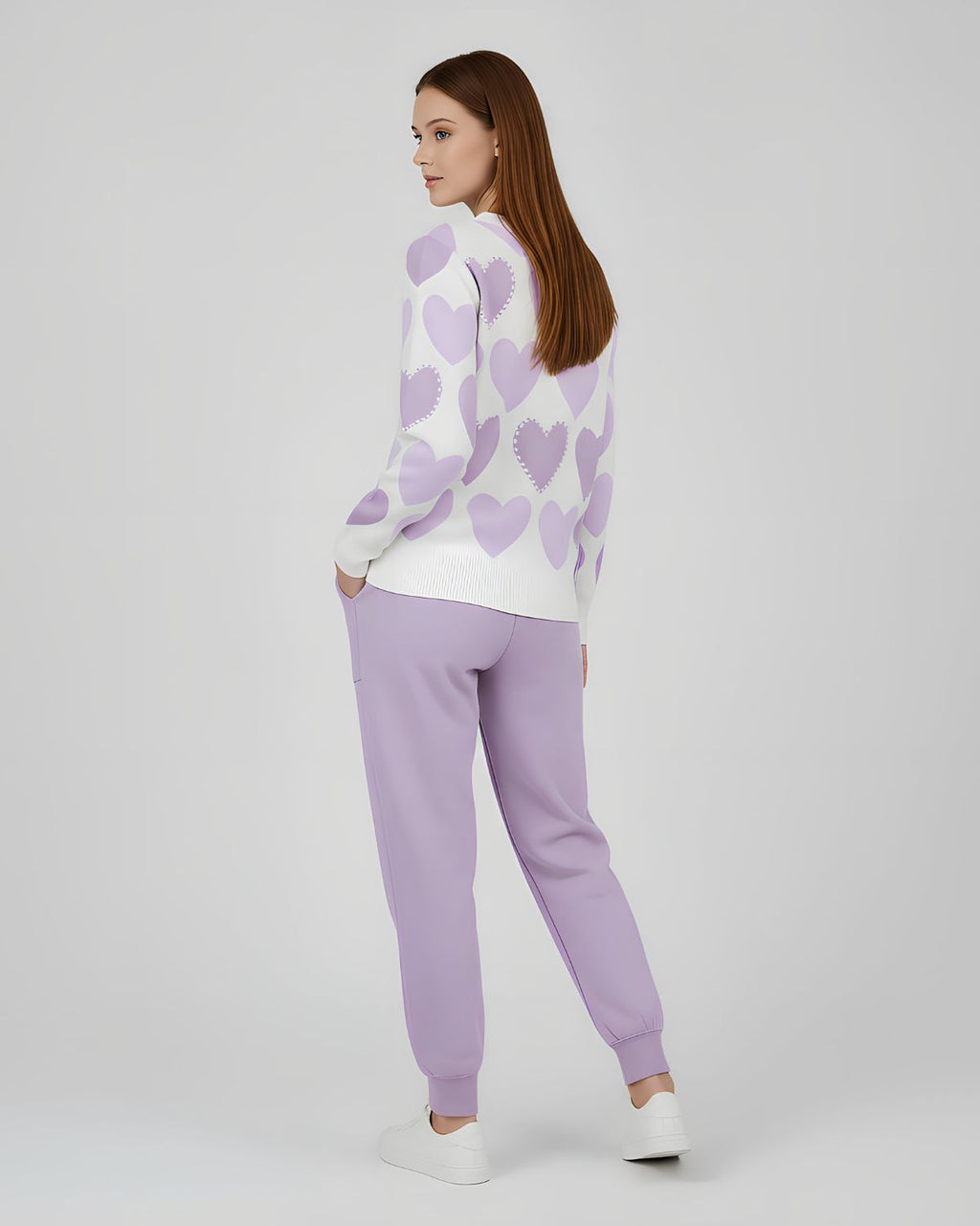 2 Pcs Women's Stitched Fleece Printed Sweatshirt Tracksuit