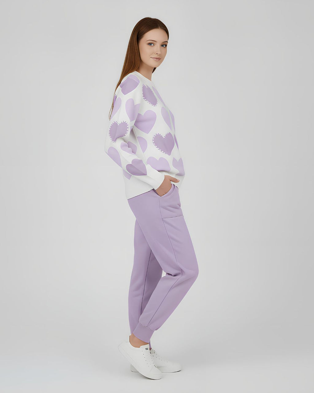 2 Pcs Women's Stitched Fleece Printed Sweatshirt Tracksuit