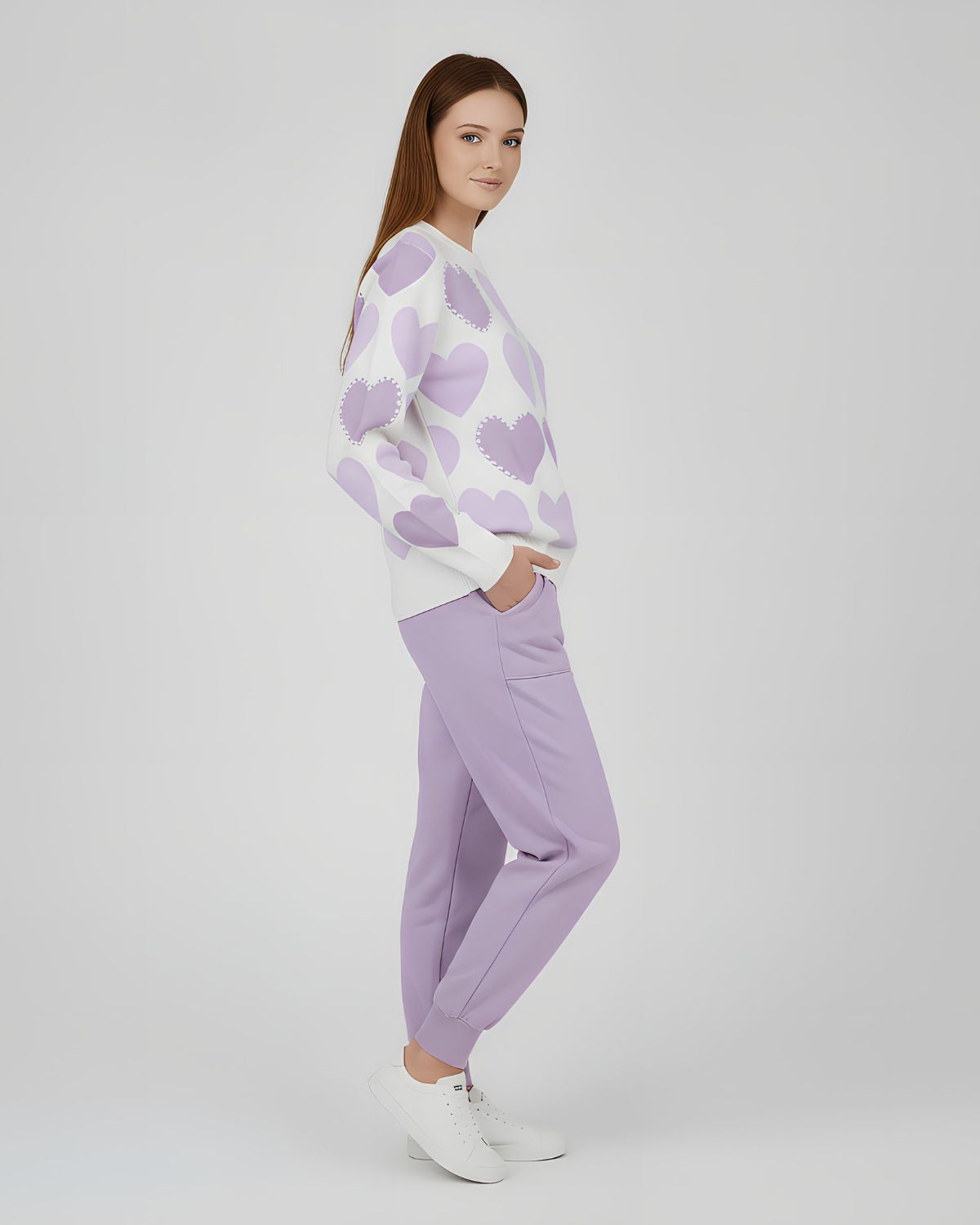 2 Pcs Women's Stitched Fleece Printed Sweatshirt Tracksuit