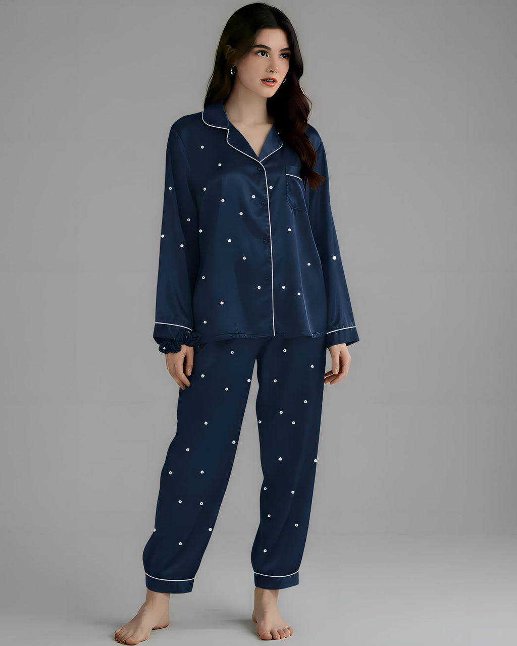 2 Pcs Women's Stitched Silk Printed Night Suit