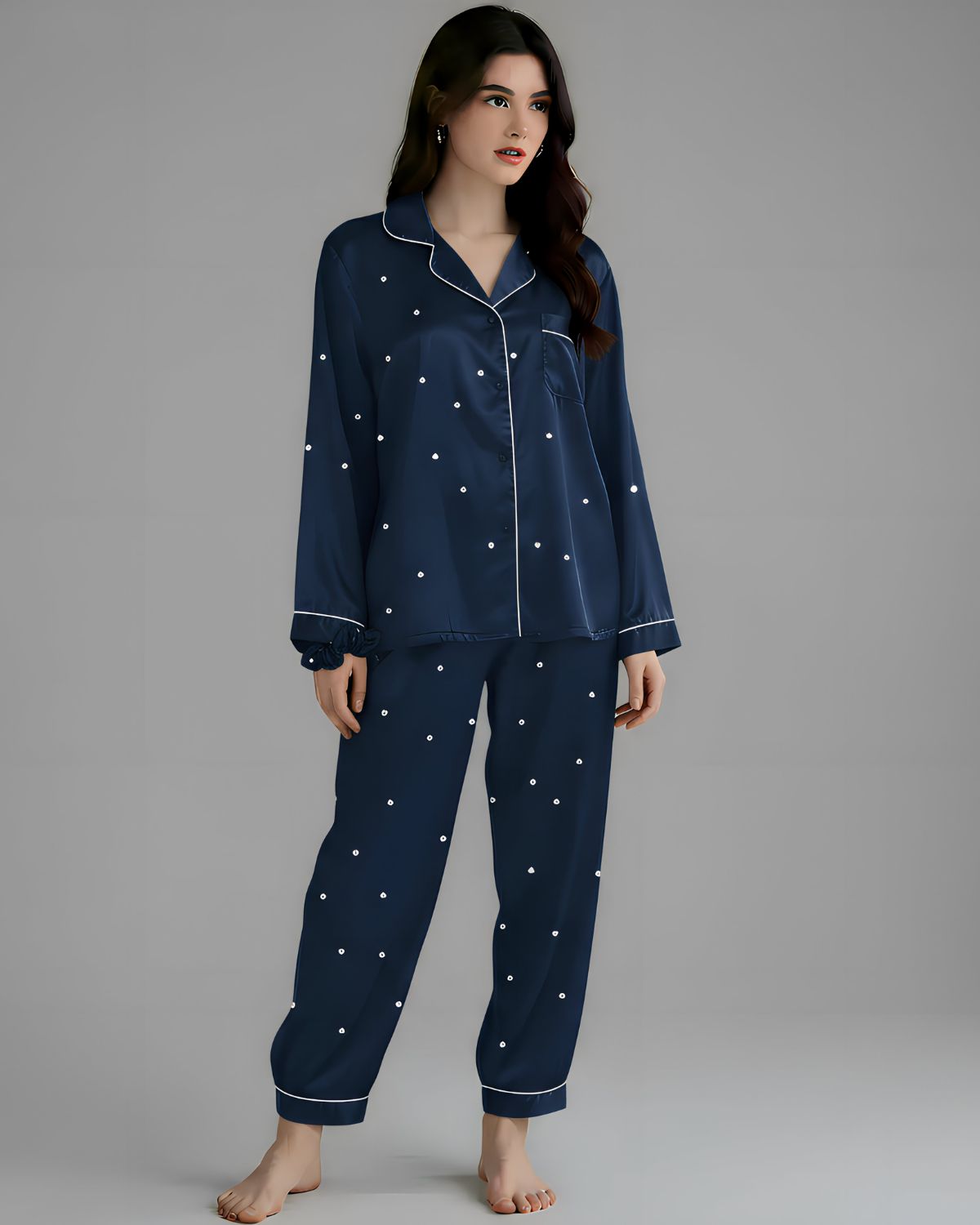 2 Pcs Women's Stitched Silk Printed Night Suit