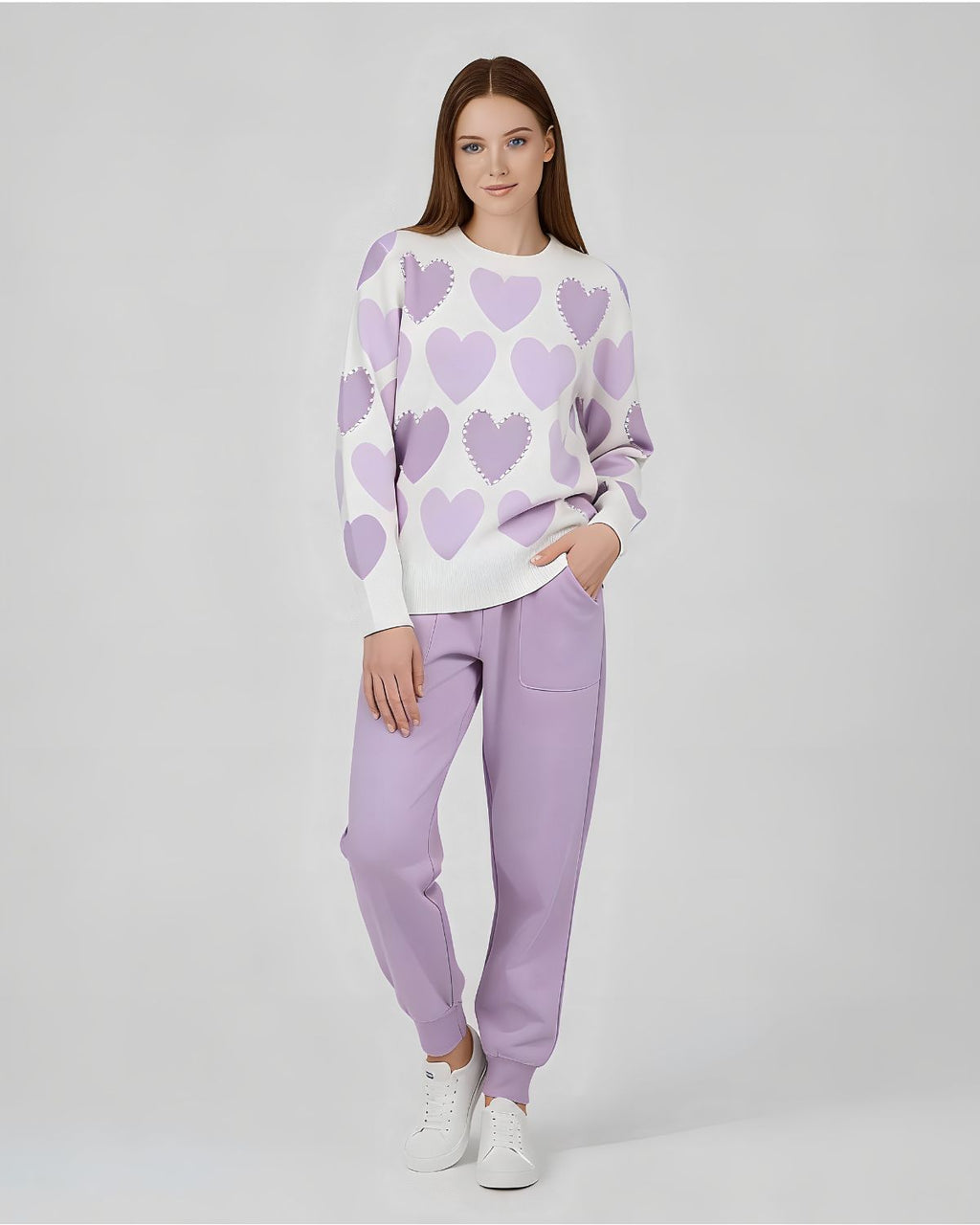 2 Pcs Women's Stitched Fleece Printed Sweatshirt Tracksuit