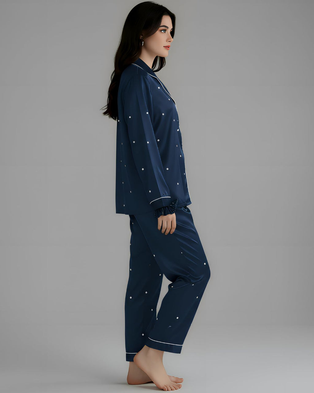 2 Pcs Women's Stitched Silk Printed Night Suit