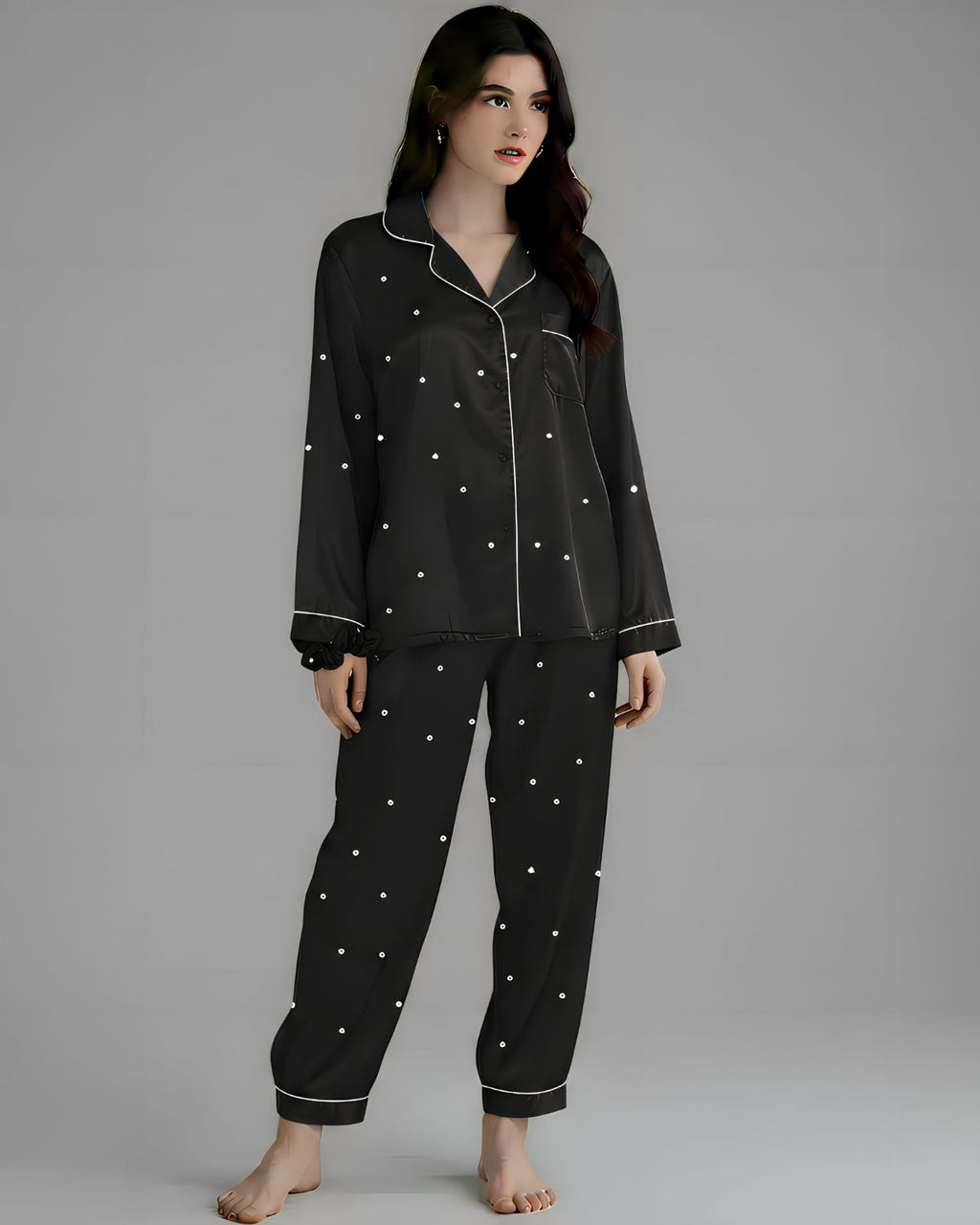 2 Pcs Women's Stitched Silk Printed Night Suit