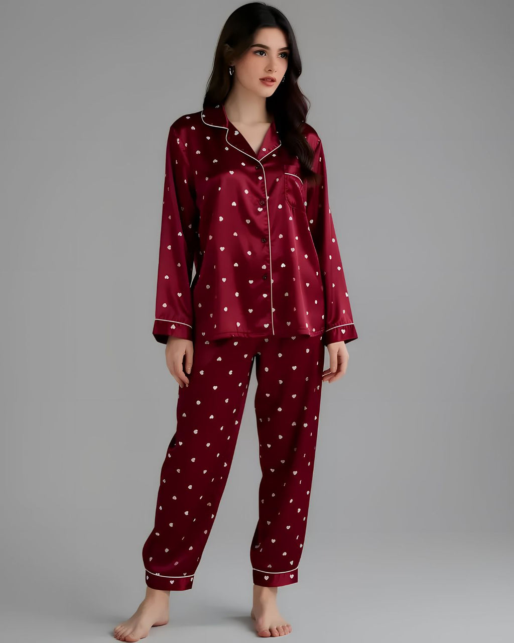 2 Pcs Women's Stitched Silk Printed Night Suit
