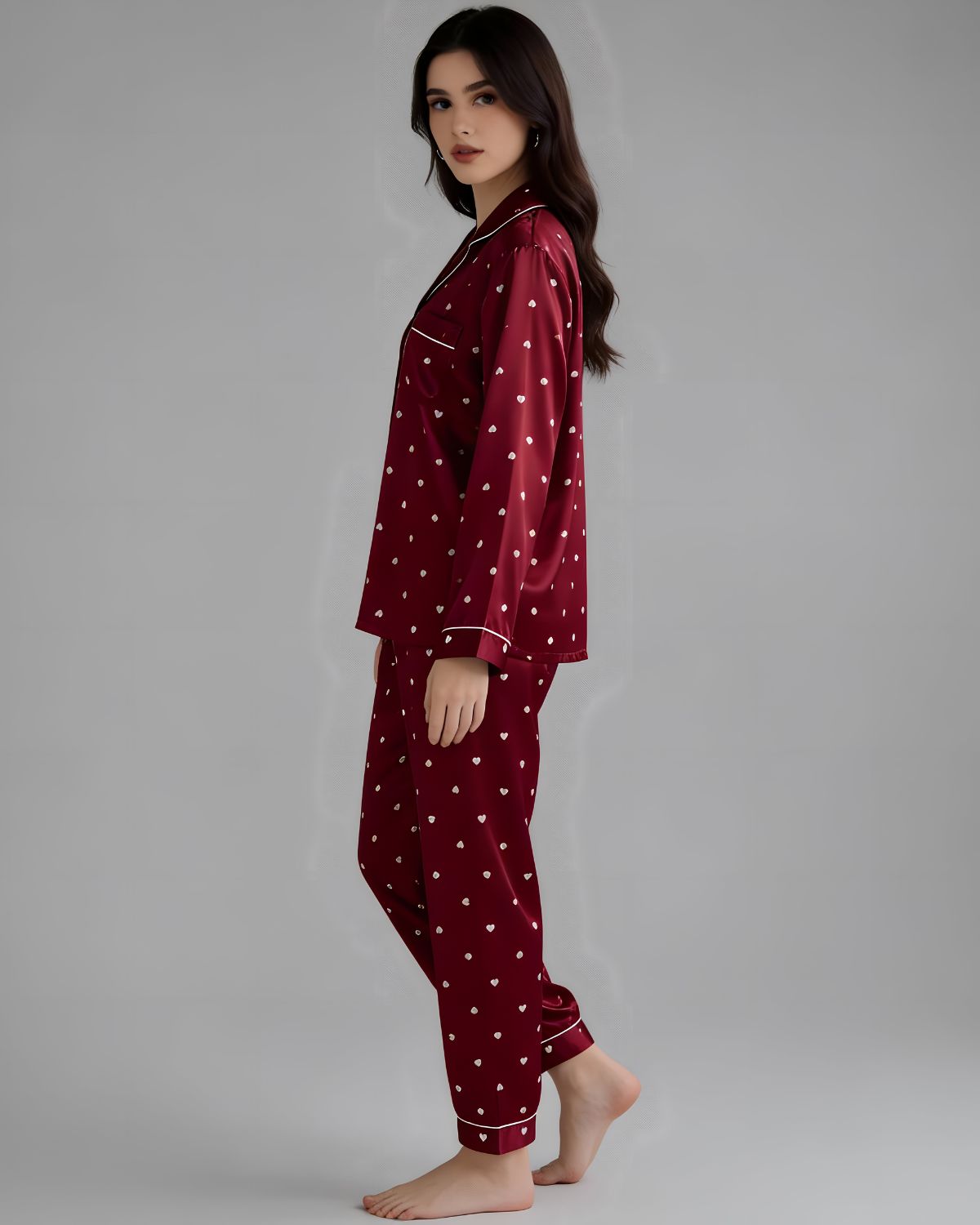 2 Pcs Women's Stitched Silk Printed Night Suit