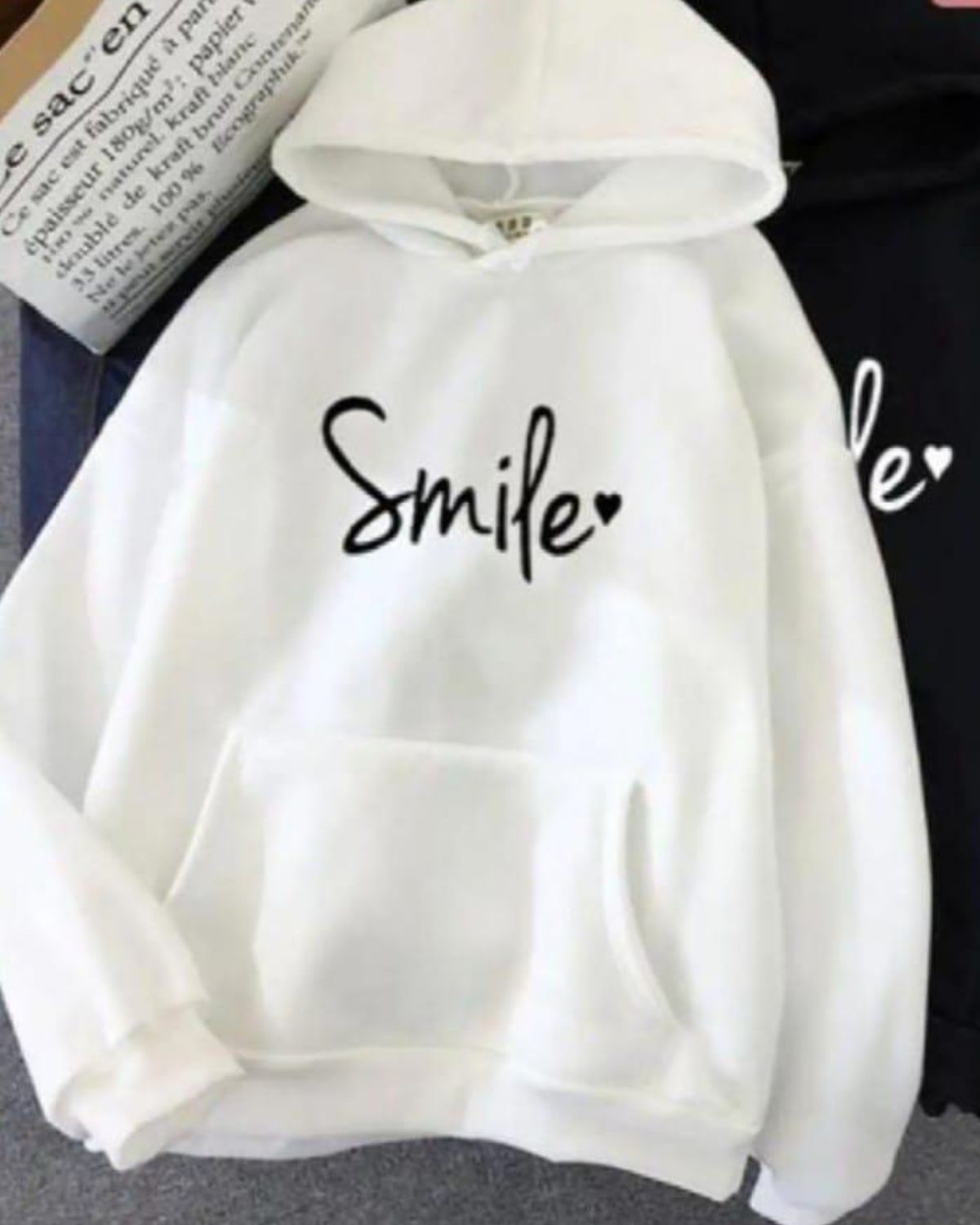 1 Pc Women's Stitched Fleece Printed Pullover Hoodie