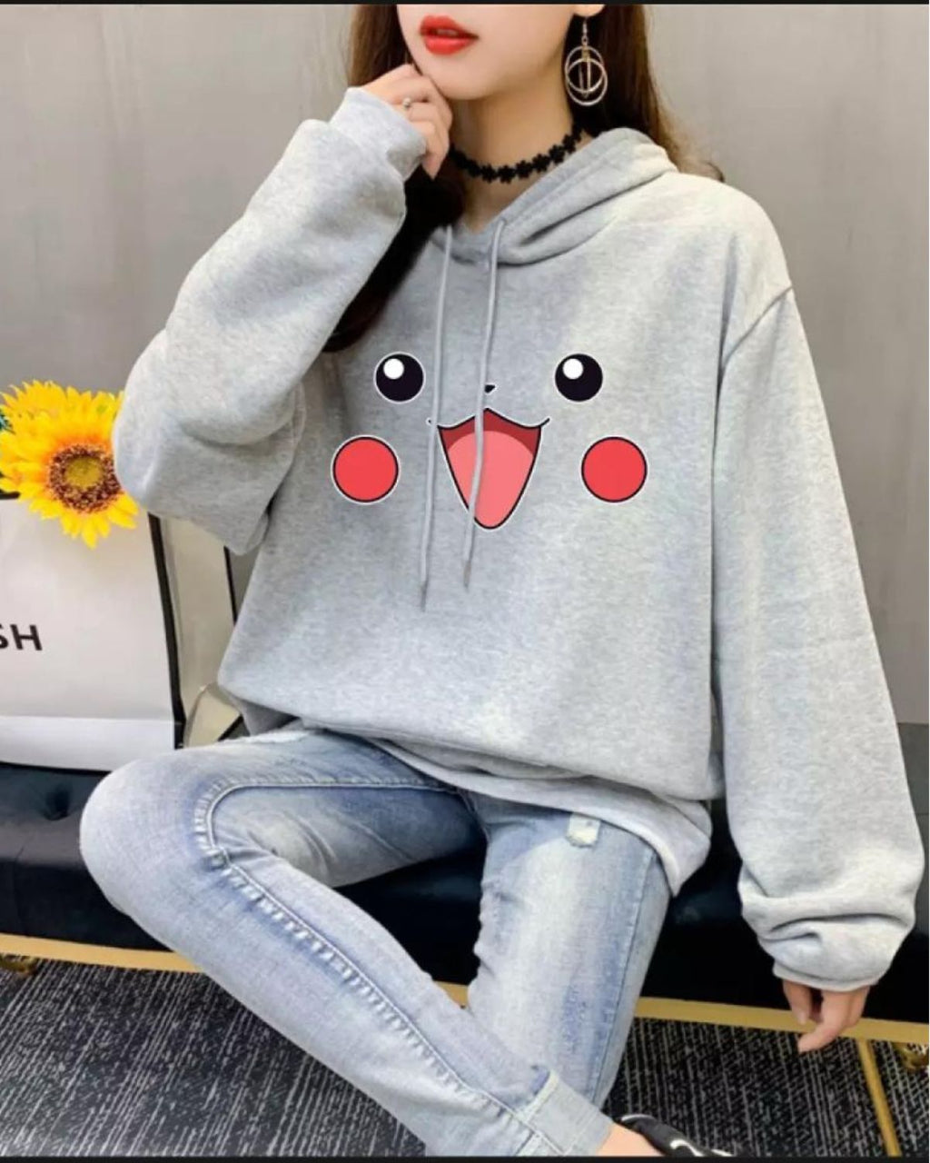 1 Pc Women's Stitched Fleece Printed Pullover Hoodie