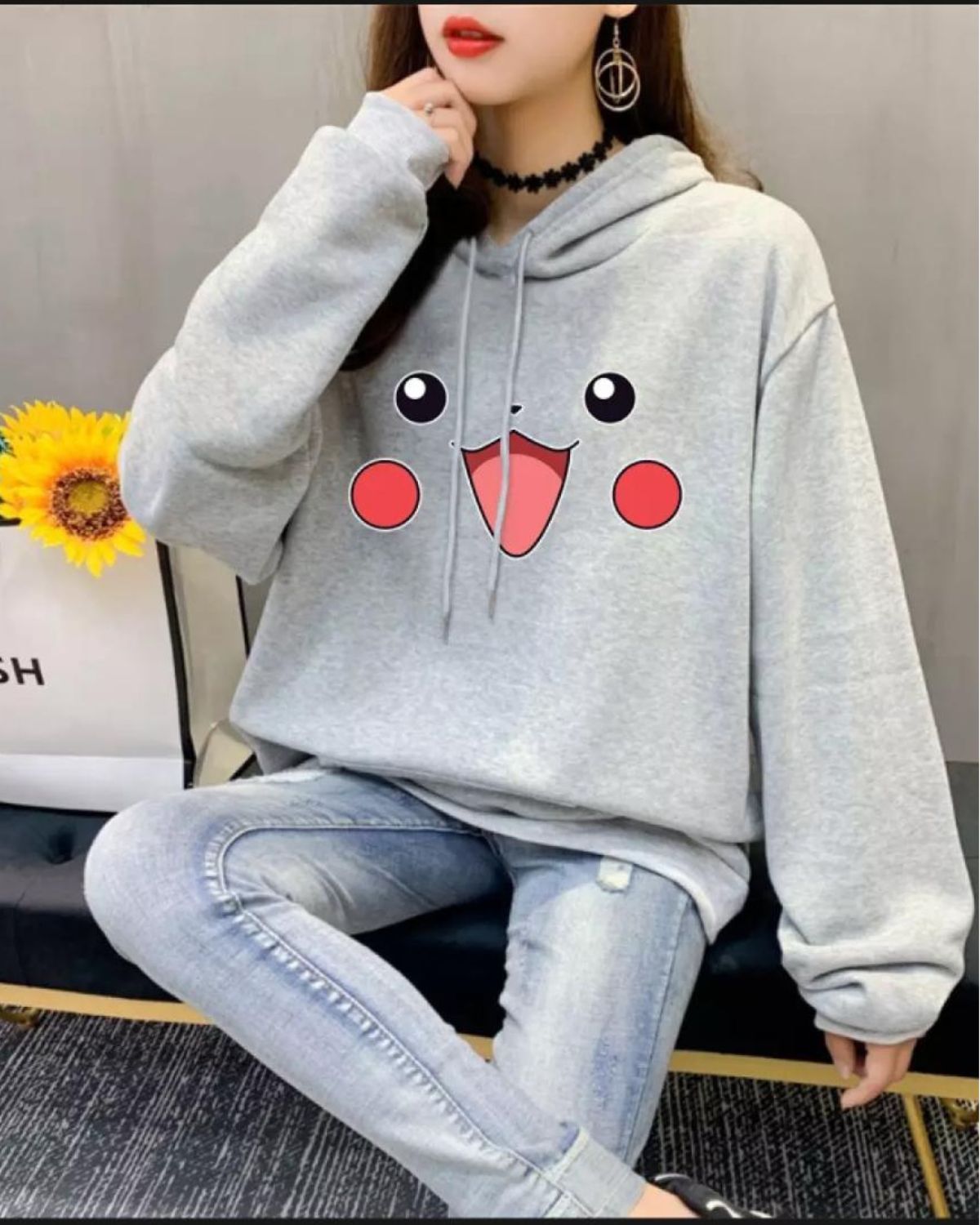 1 Pc Women's Stitched Fleece Printed Pullover Hoodie