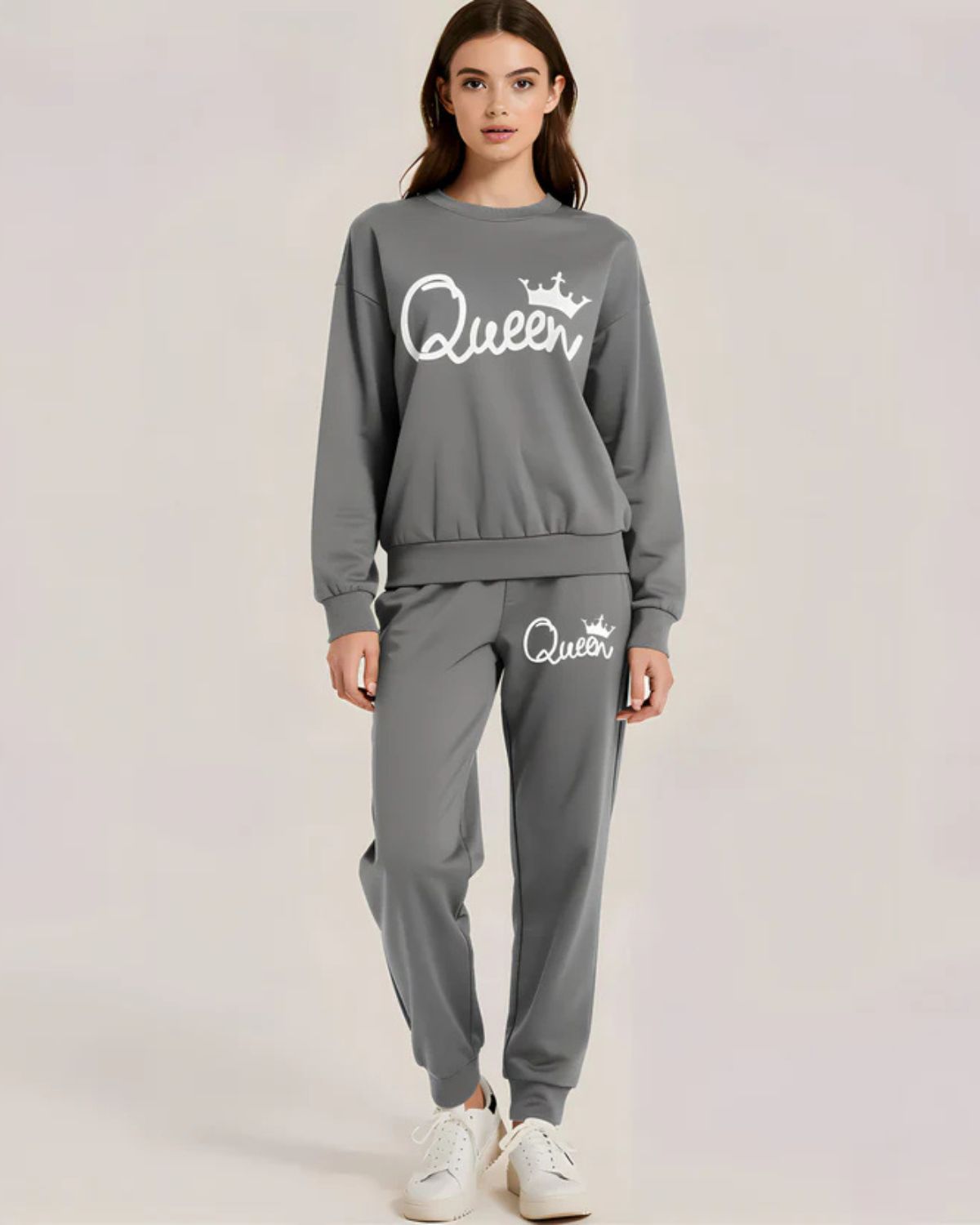 2 Pcs Women's Stitched Polyester Fleece Printed Tracksuit