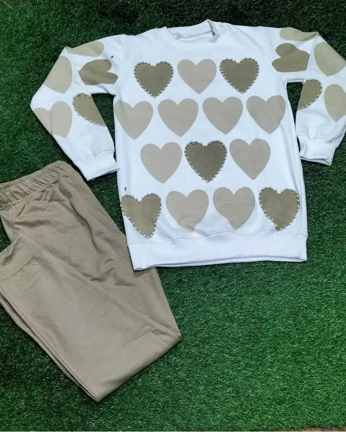 2 Pcs Women's Stitched Fleece Printed Sweatshirt Tracksuit