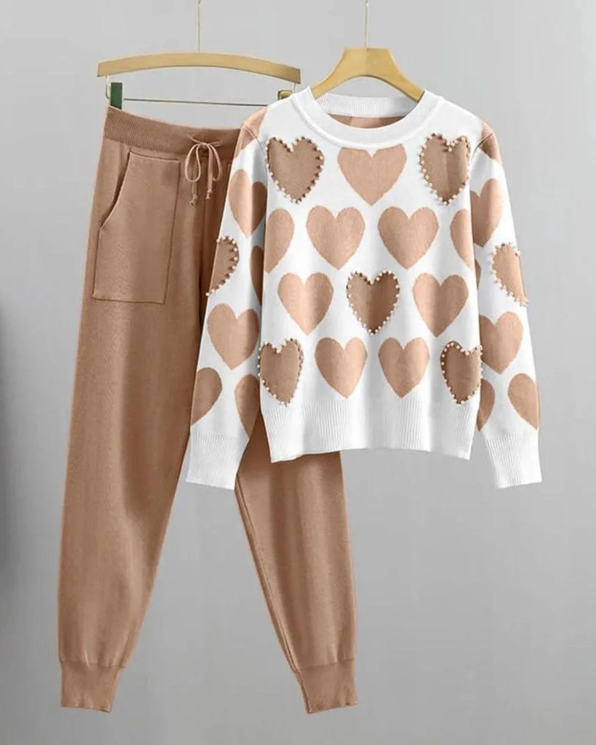 2 Pcs Women's Stitched Fleece Printed Sweatshirt Tracksuit