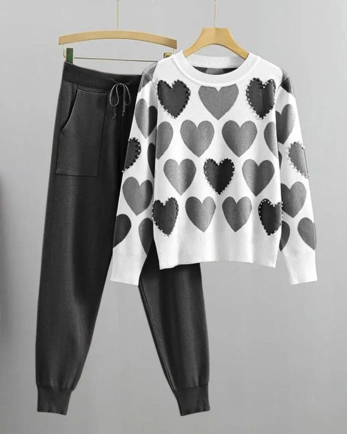 2 Pcs Women's Stitched Fleece Printed Sweatshirt Tracksuit