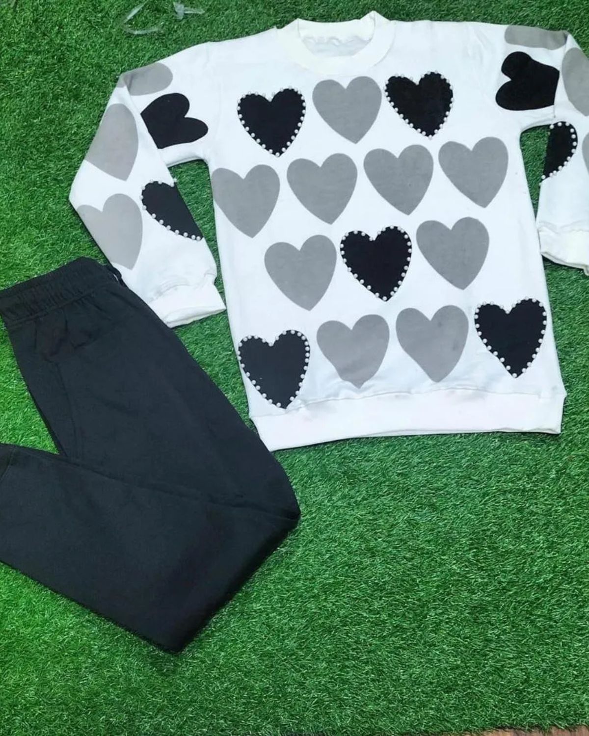 2 Pcs Women's Stitched Fleece Printed Sweatshirt Tracksuit