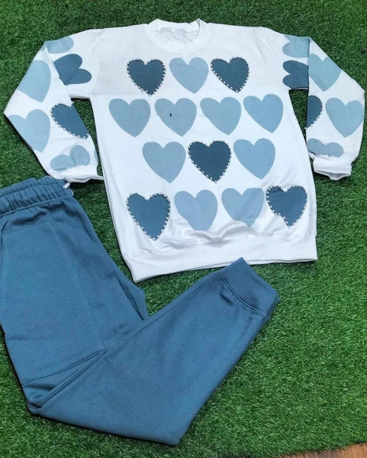 2 Pcs Women's Stitched Fleece Printed Sweatshirt Tracksuit