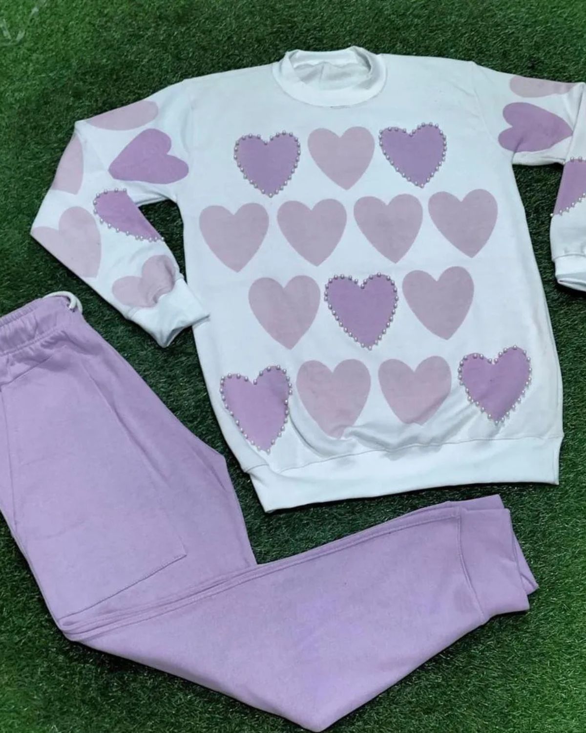 2 Pcs Women's Stitched Fleece Printed Sweatshirt Tracksuit