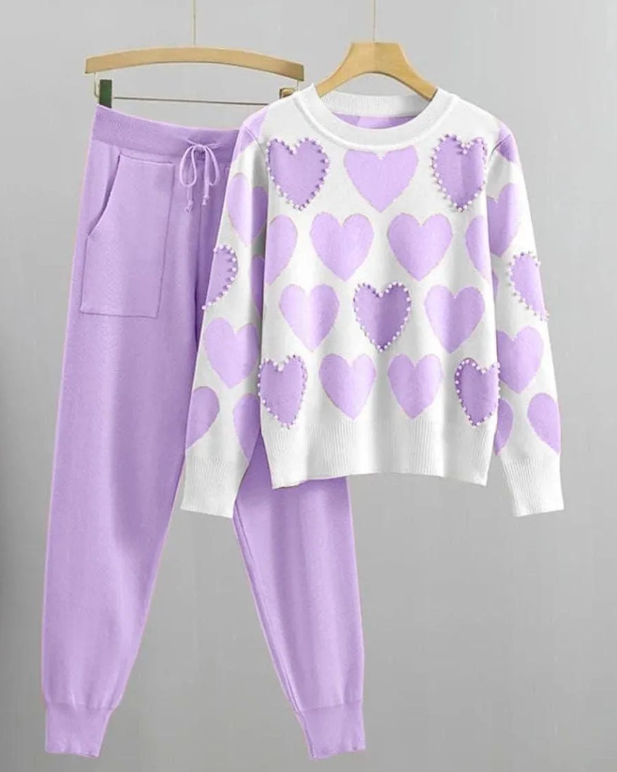 2 Pcs Women's Stitched Fleece Printed Sweatshirt Tracksuit