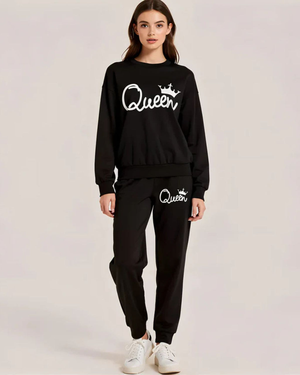 2 Pcs Women's Stitched Soft and Shining Fleece Plain Tracksuit