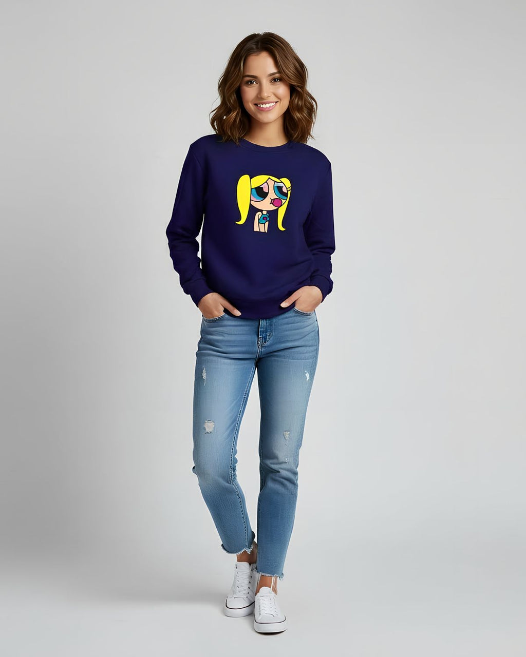 1 Pc Women's Stitched Fleece Printed Sweat Shirt
