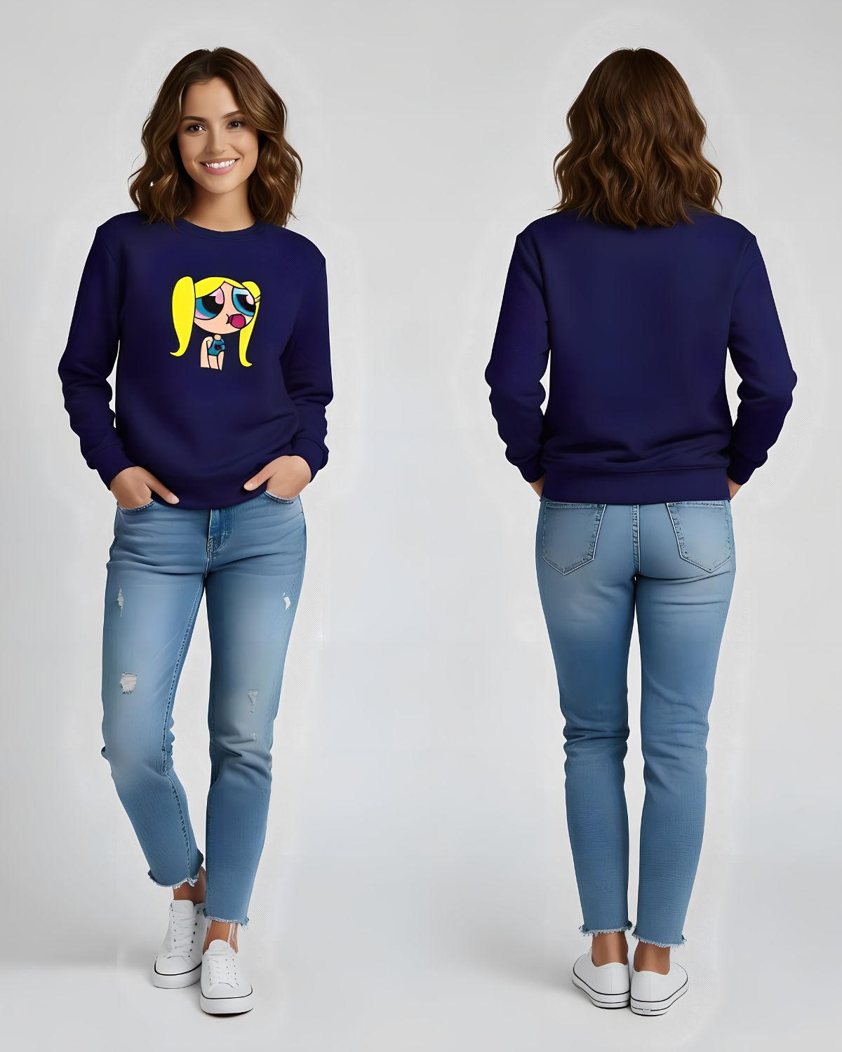 1 Pc Women's Stitched Fleece Printed Sweat Shirt