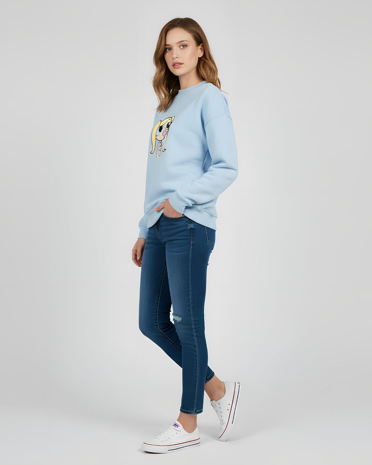 1 Pc Women's Stitched Fleece Printed Sweat Shirt