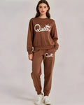 2 Pcs Women's Stitched Fleece Printed Sweatshirt Tracksuit