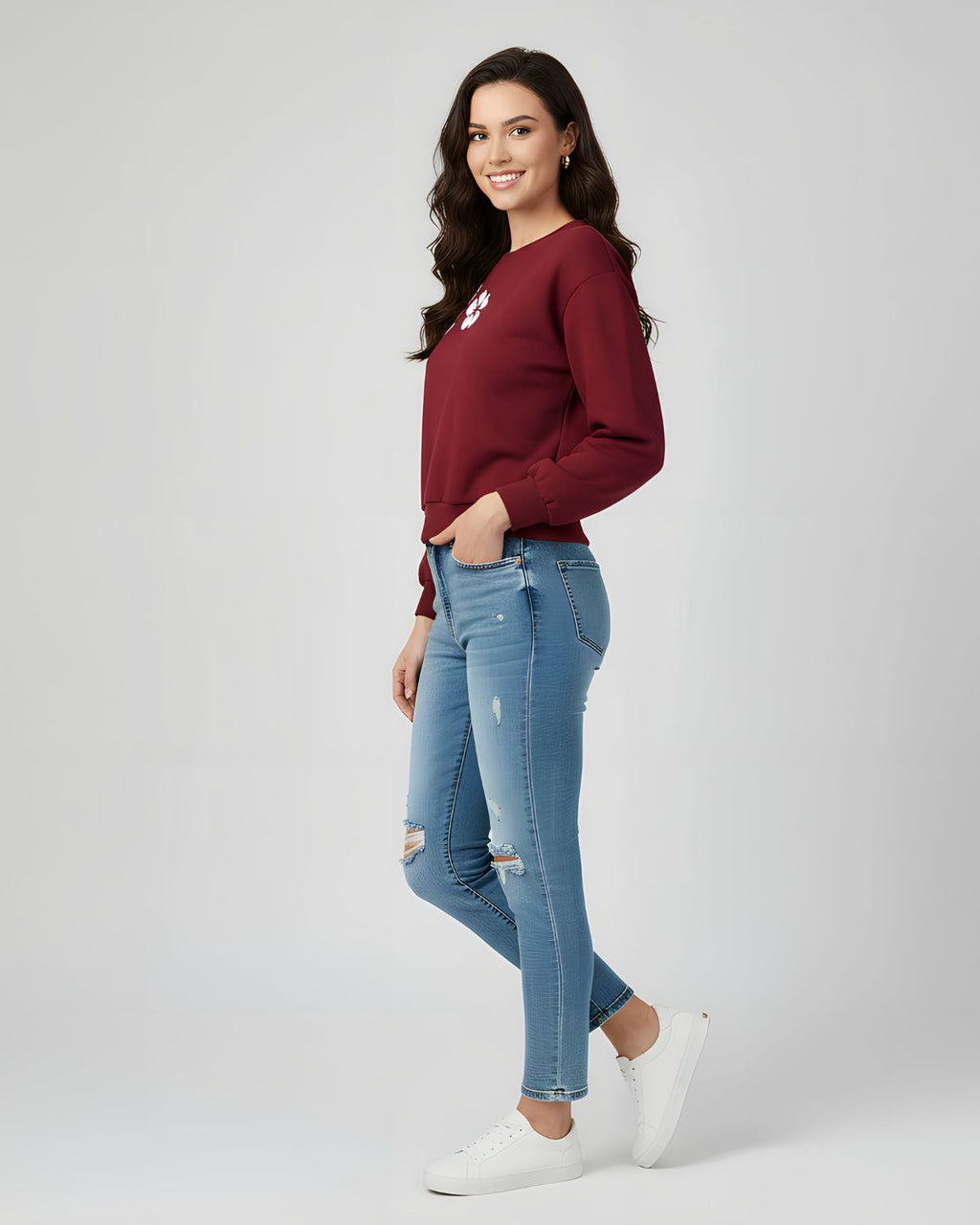 1 Pc Women's Stitched Fleece Printed Sweat Shirt