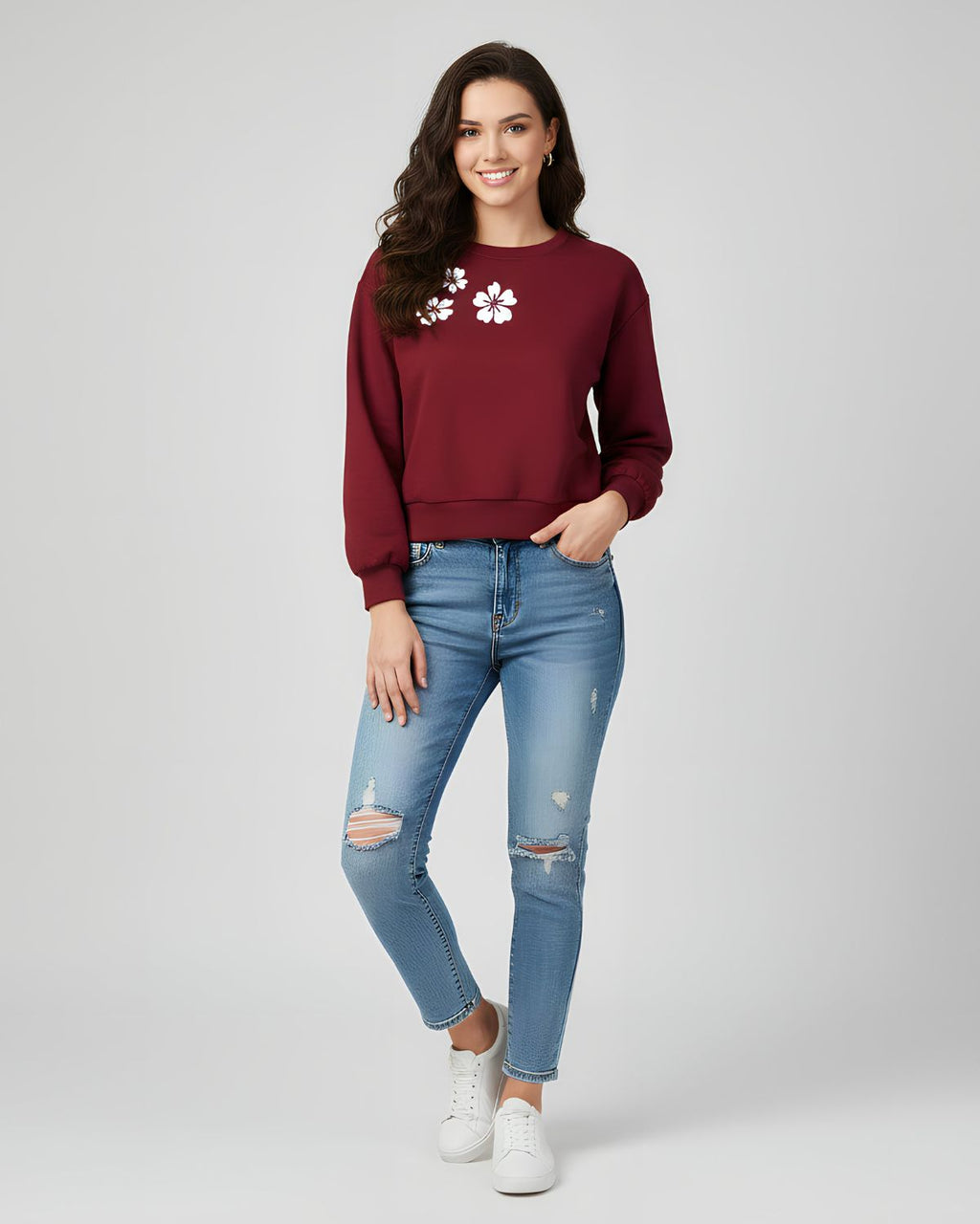 1 Pc Women's Stitched Fleece Printed Sweat Shirt