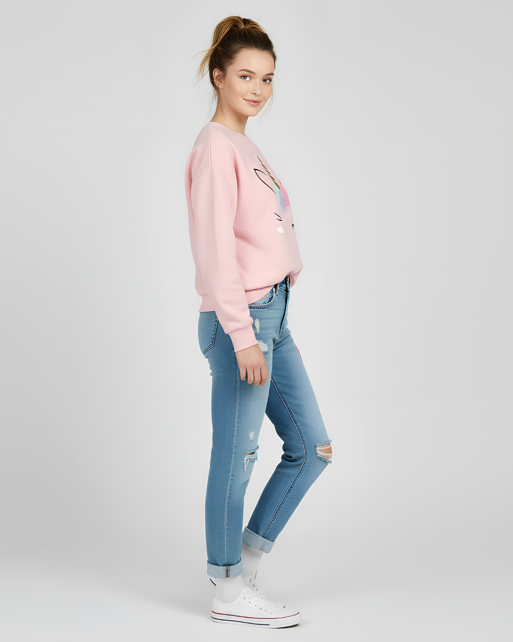 1 Pc Women's Stitched Fleece Printed Sweat Shirt