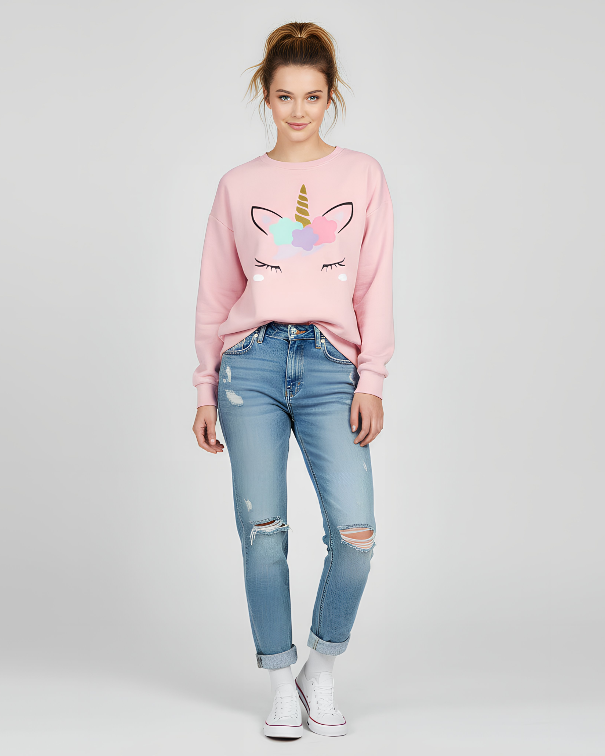 1 Pc Women's Stitched Fleece Printed Sweat Shirt