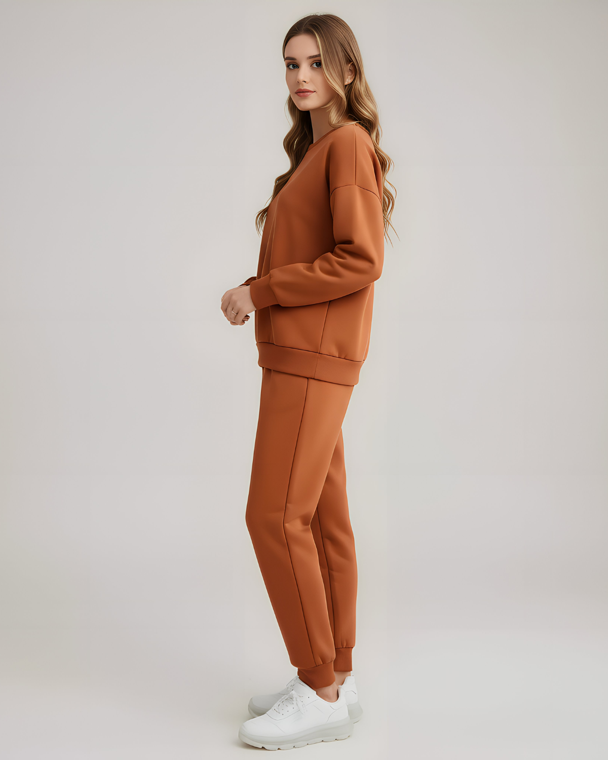 2 Pcs Women's Stitched Soft and Shining Fleece Plain Tracksuit