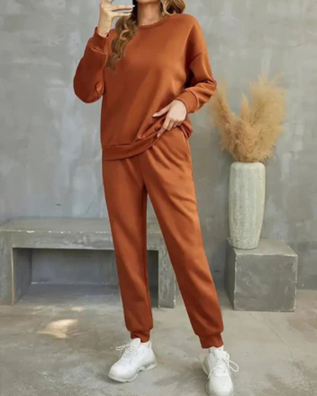 2 Pcs Women's Stitched Soft and Shining Fleece Plain Tracksuit