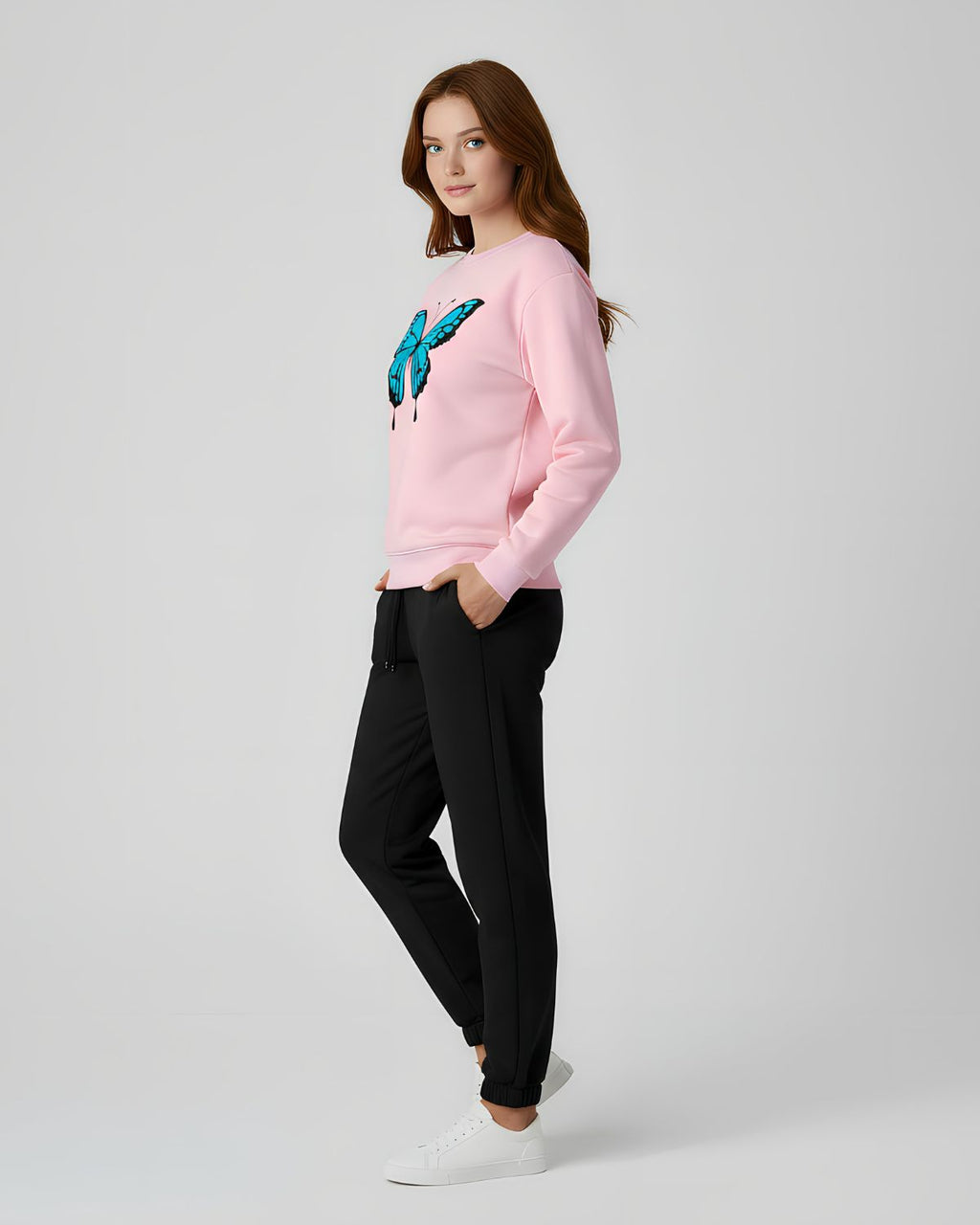 2 Pcs Women's Stitched Fleece Printed Sweatshirt Tracksuit