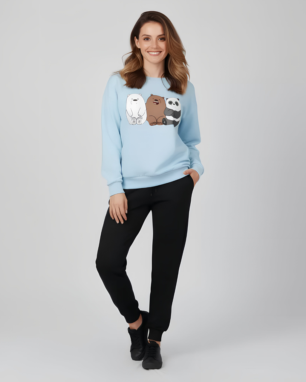 2 Pcs Women's Stitched Fleece Printed Sweatshirt Tracksuit
