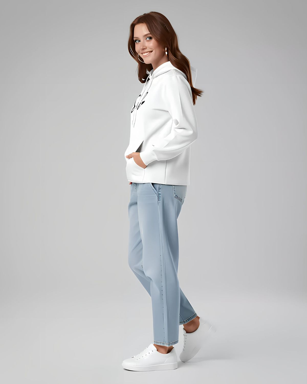 1 Pc Women's Stitched Fleece Printed Pullover Hoodie