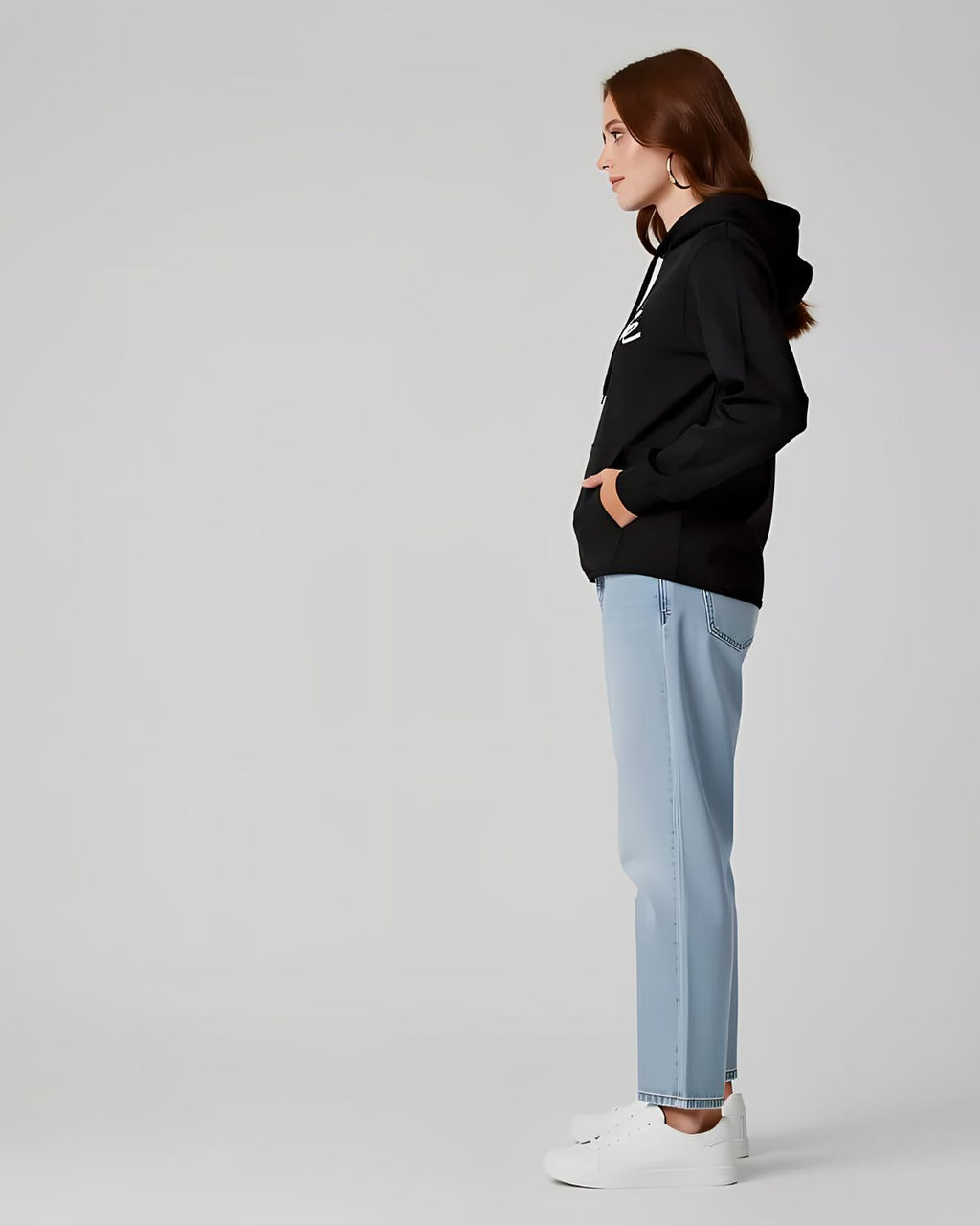 1 Pc Women's Stitched Fleece Printed Pullover Hoodie