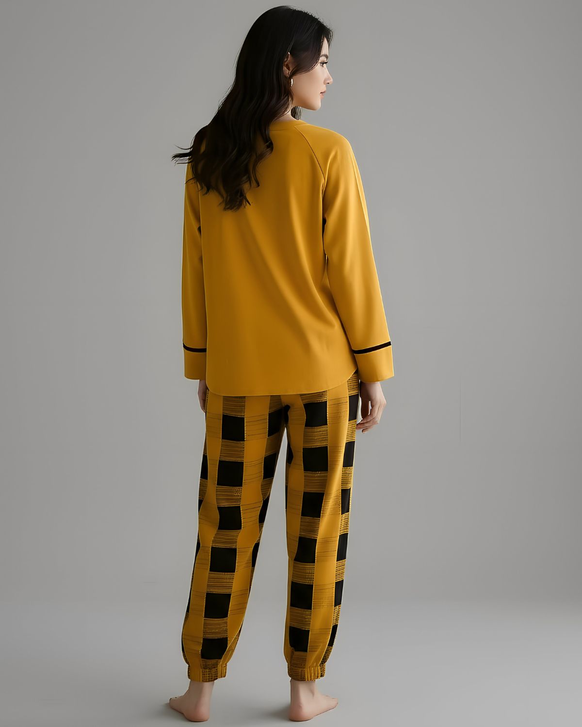 2 Pcs Women's Stitched Cotton Jersey Printed Night Suit - Yellow