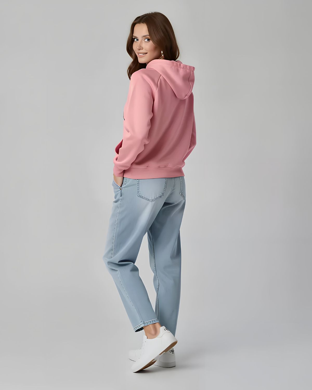 1 Pc Women's Stitched Fleece Printed Pullover Hoodie