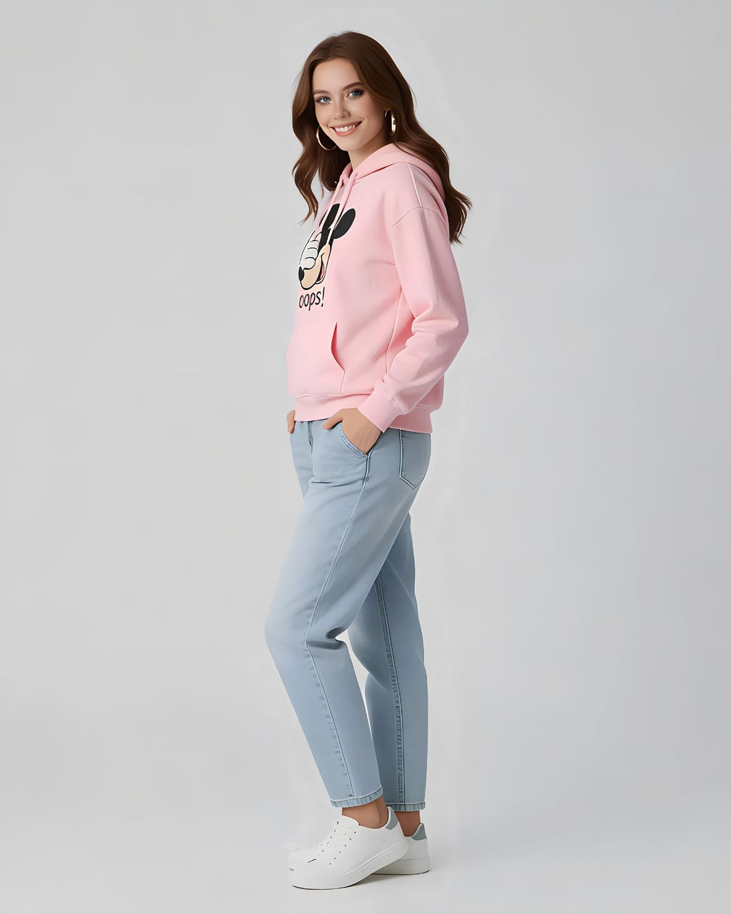 1 Pc Women's Stitched Fleece Printed Pullover Hoodie