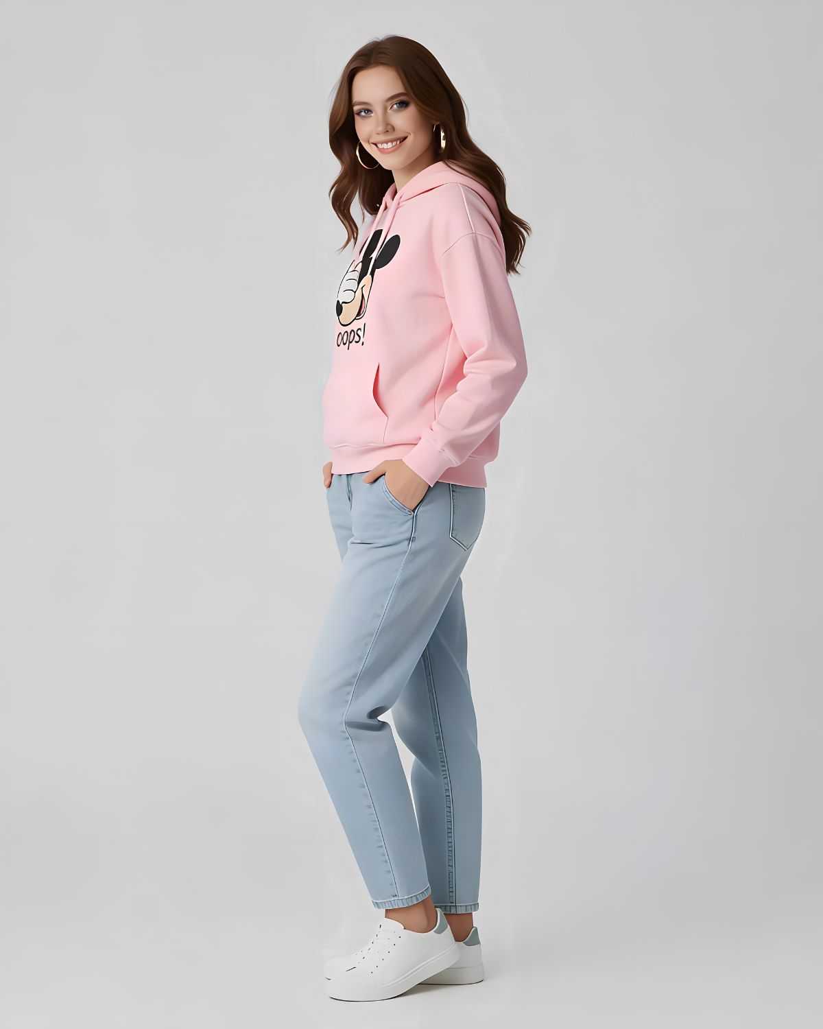 1 Pc Women's Stitched Fleece Printed Pullover Hoodie