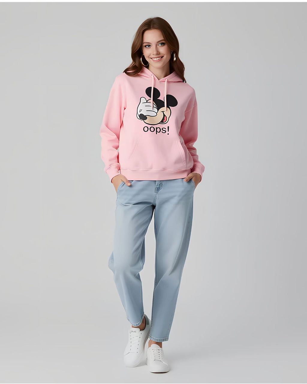 1 Pc Women's Stitched Fleece Printed Pullover Hoodie