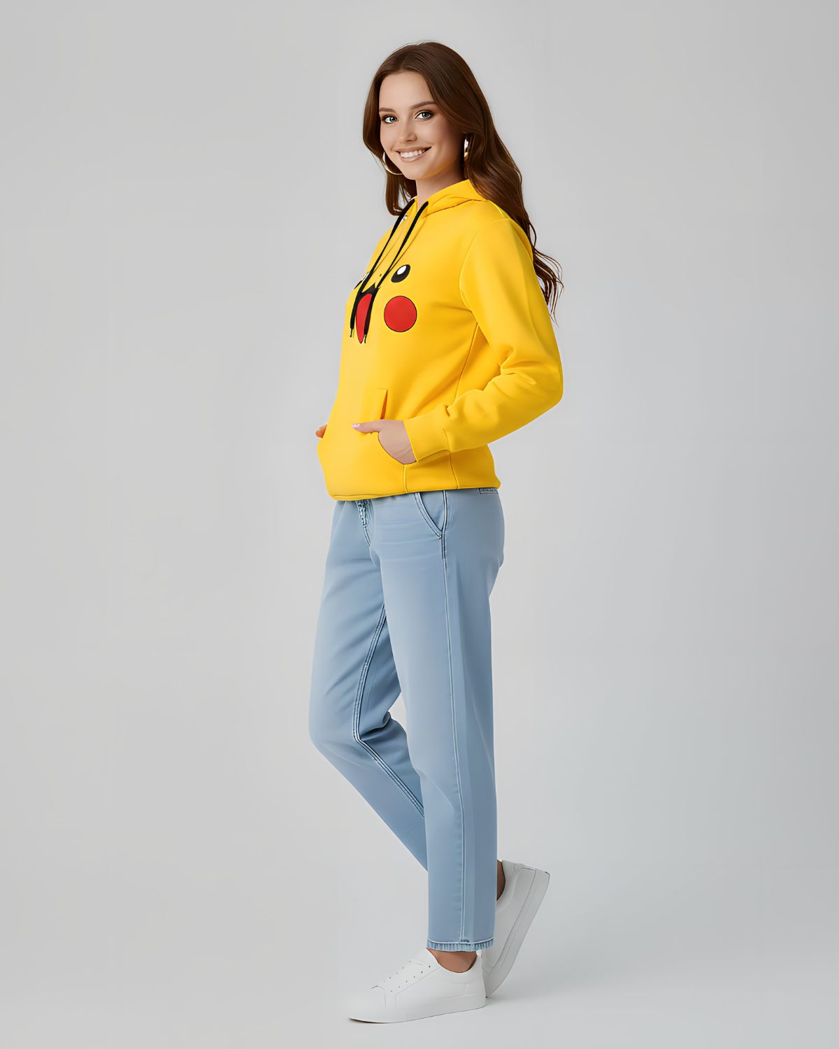 1 Pc Women's Stitched Fleece Printed Pullover Hoodie