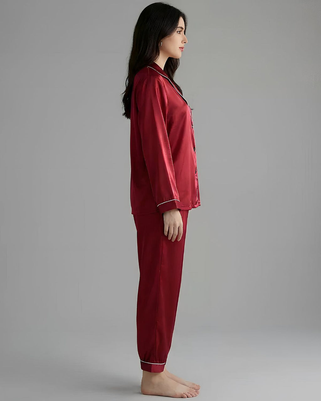 2 Pcs Women's Stitched Silk Plain Night Suit