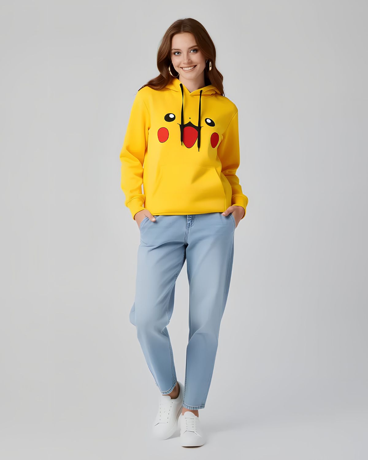 1 Pc Women's Stitched Fleece Printed Pullover Hoodie