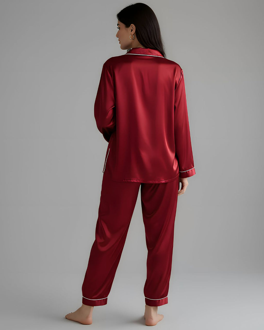 2 Pcs Women's Stitched Silk Plain Night Suit